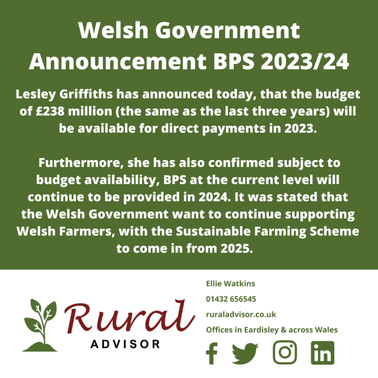 Welsh Government Announcement BPS 2023/24 Rural Advisor